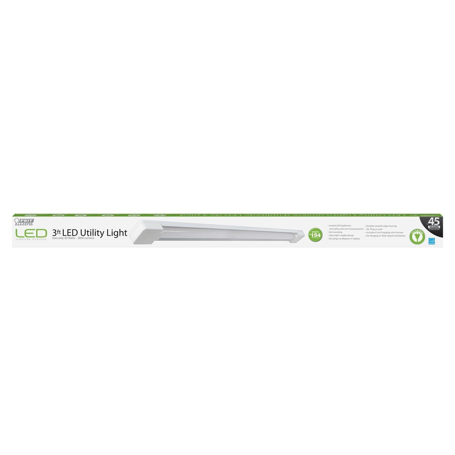 Feit Electric Indoor Single Tube Electric LED Shop Light Bar, 3000 Lumens, 3-ft, 30W