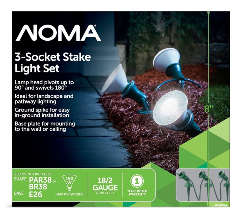 NOMA Pivoting Head LED Stake Light Set, Black, 7-ft