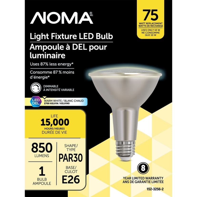 NOMA 850 Lumens/75W/2700K Warm White PAR30 E26 Glass LED Light Fixture Bulb