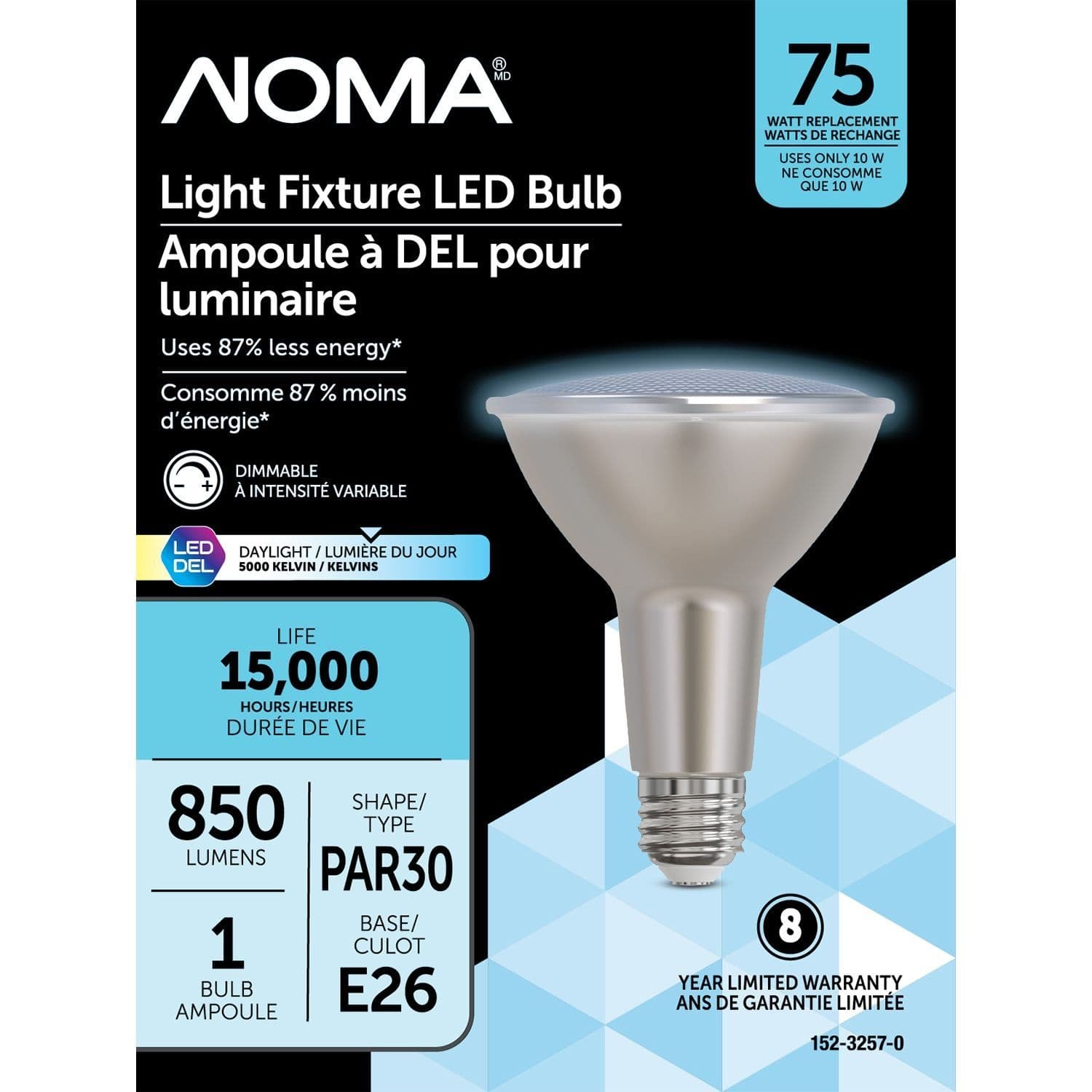NOMA 850 Lumens/75W/5000K Daylight PAR30 E26 Glass LED Light Fixture Bulb