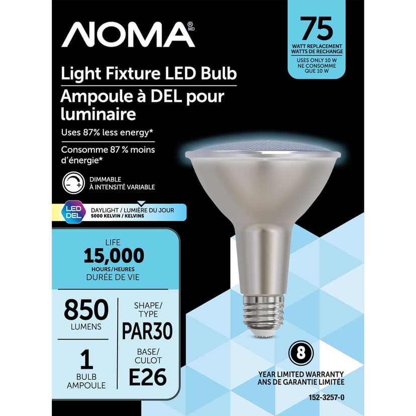 NOMA 850 Lumens/75W/5000K Daylight PAR30 E26 Glass LED Light Fixture Bulb