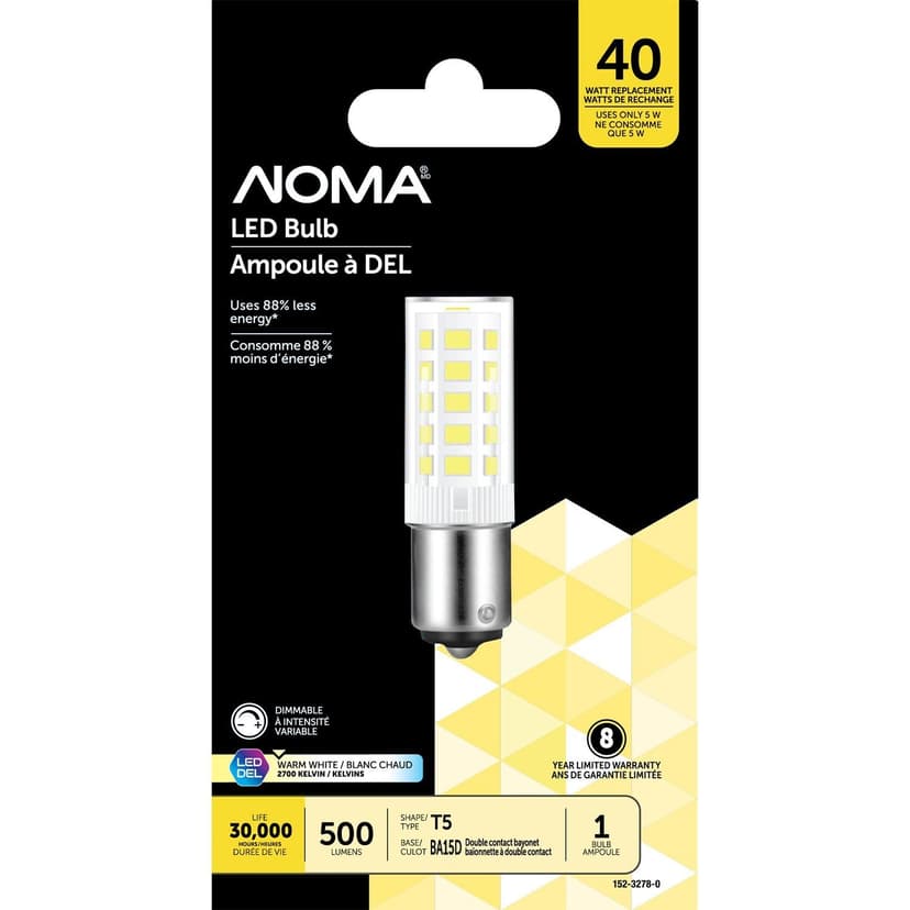 NOMA 500 Lumens/50W/2700K Warm White T5 BA15D Double-Contact Bayonet Base Dimmable LED Light Bulb