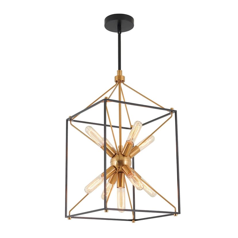 Artika Clyde Brass & Matte Black Industrial Style 9-Light Pendant, Adjustable Height
