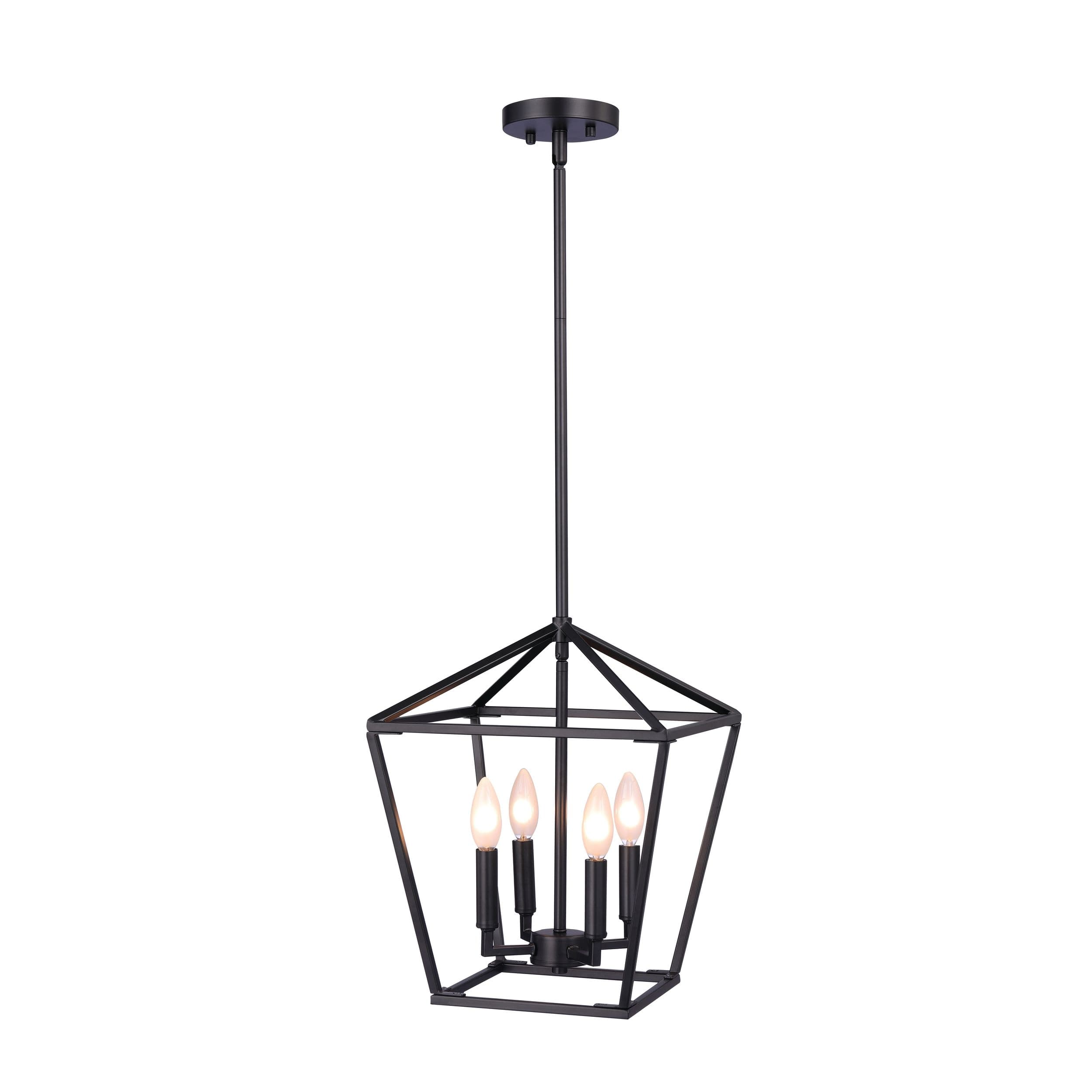 CANVAS Strath 4-Light Metal Cage Shade Chandelier, Adjustable Height, Matte Black
