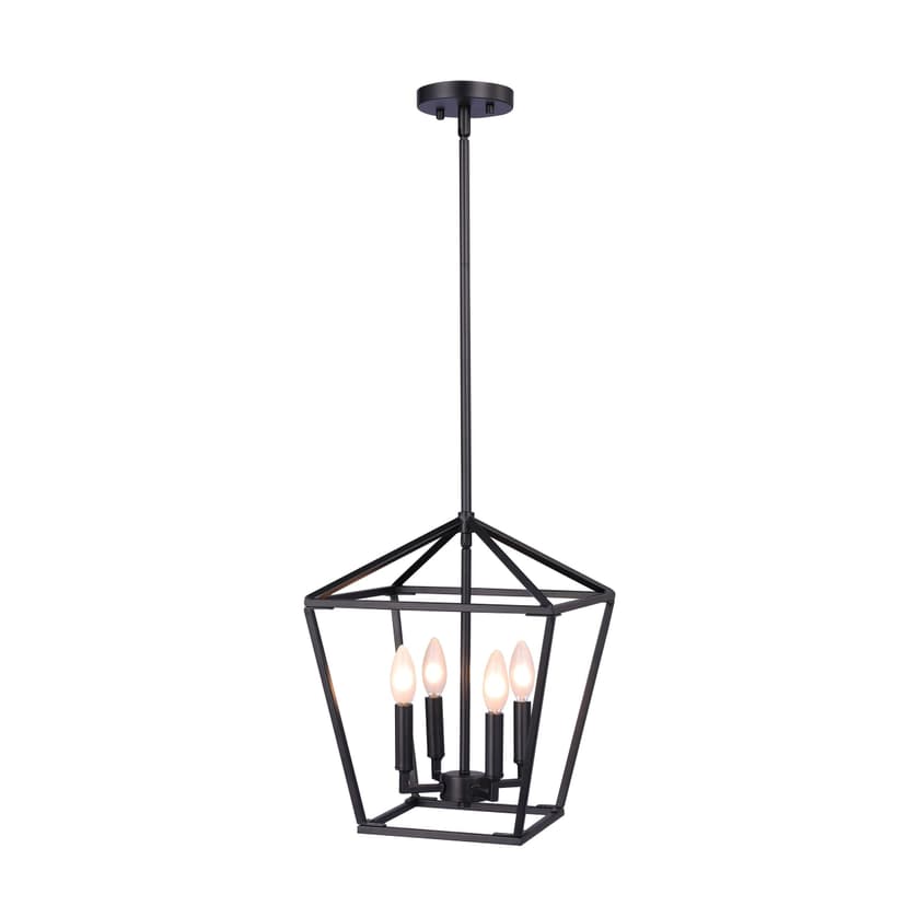 CANVAS Strath 4-Light Metal Cage Shade Chandelier, Adjustable Height, Matte Black