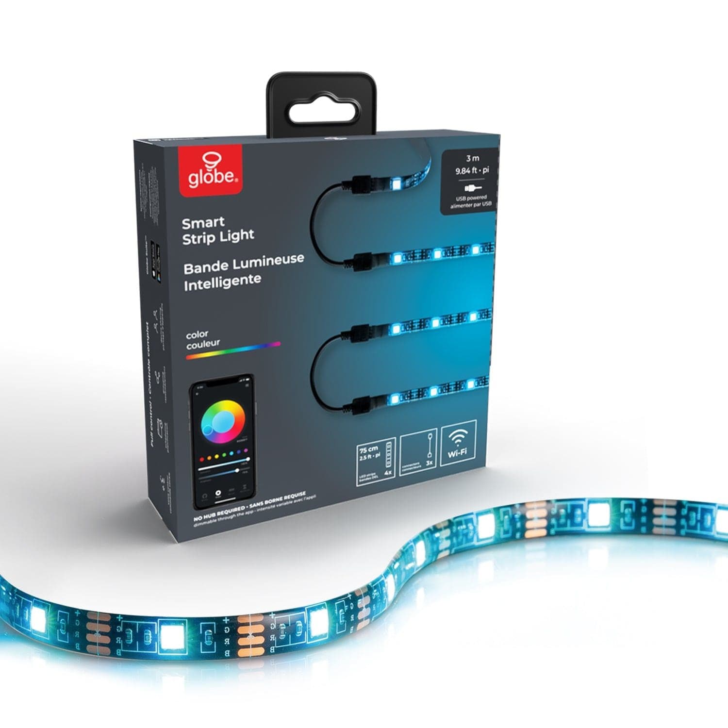 Globe Electric Wi-Fi LED RGB Smart Strip Light, 3-m/9.84-ft, 4-pk