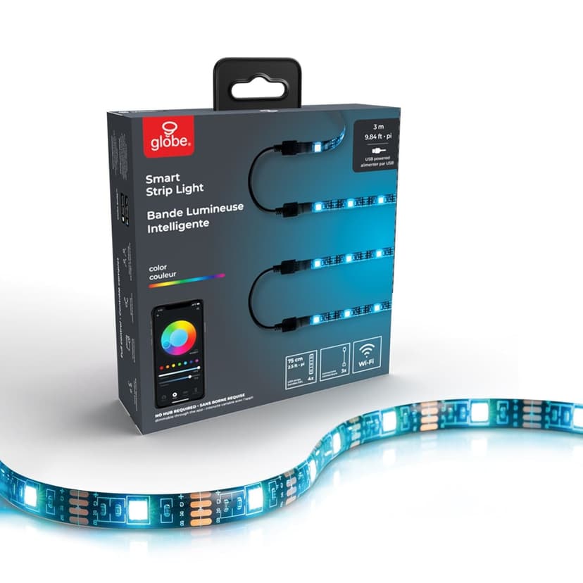 Globe Electric Wi-Fi LED RGB Smart Strip Light, 3-m/9.84-ft, 4-pk