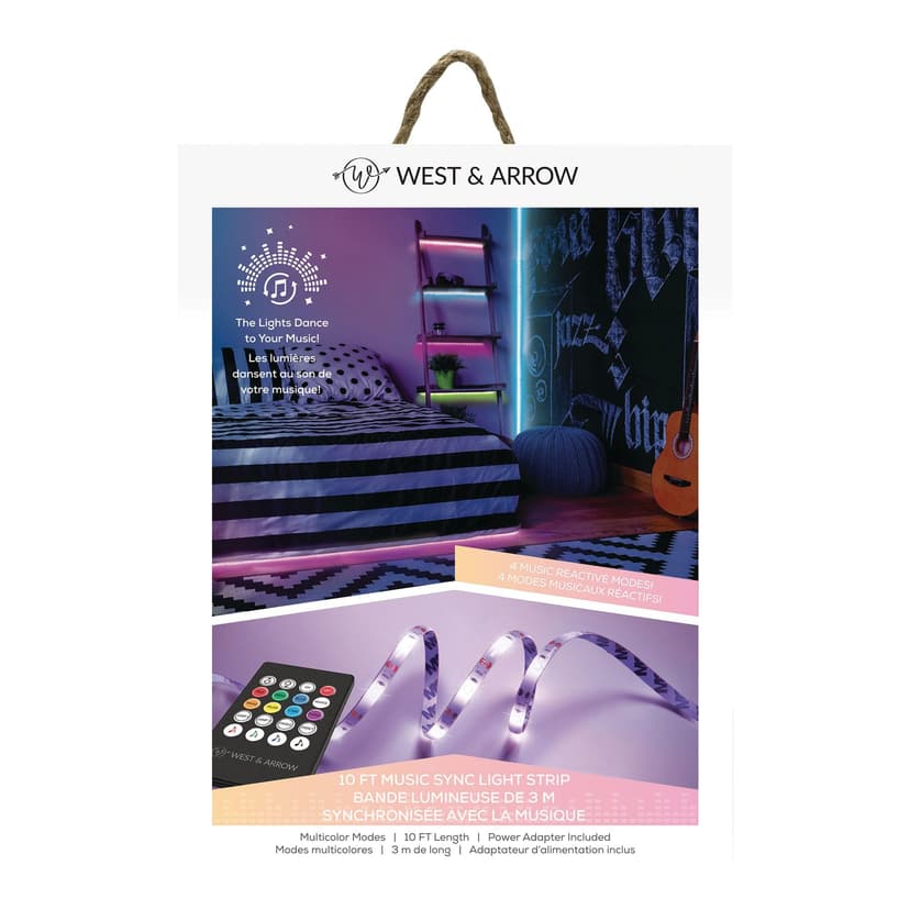 West & Arrow Merkury Sound Reactive RGB Strip Light, 9.8-ft