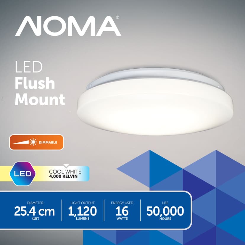 NOMA LED Flush Mount Ceiling Light Fixture, White, 10-in