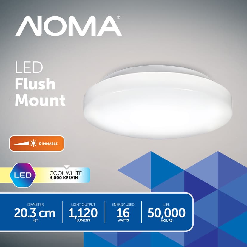 NOMA Frosted Acrylic Lens LED Flush Mount Ceiling Light Fixture, White, 8-in