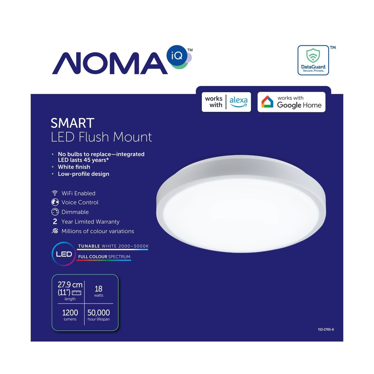 NOMA IQ Smart Integrated LED Flush Mount Ceiling Light Fixture, Matte White, 11-in