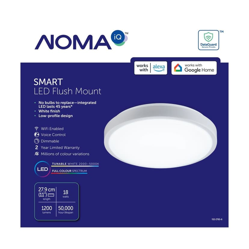 NOMA IQ Smart Integrated LED Flush Mount Ceiling Light Fixture, Matte White, 11-in