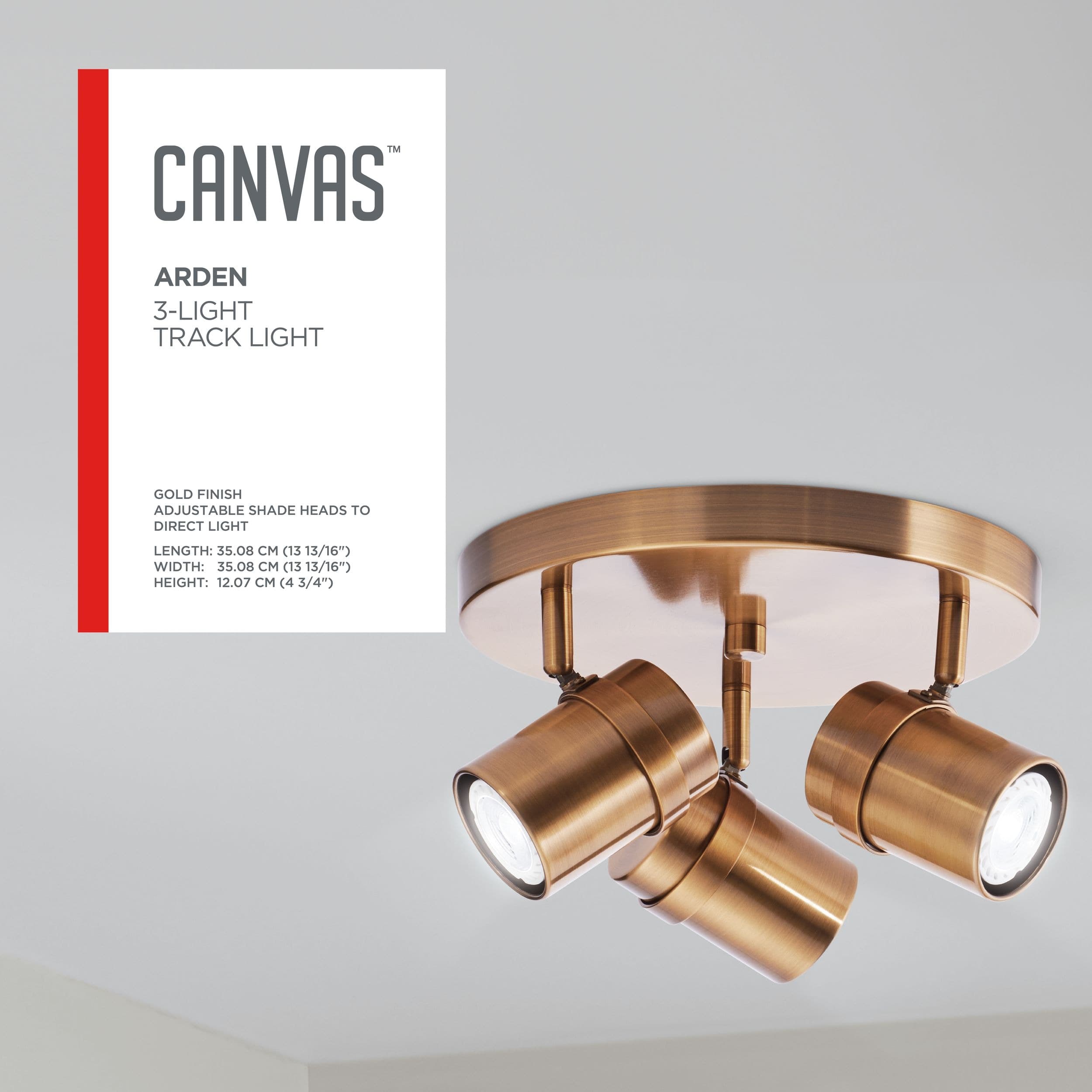 CANVAS Arden 3-Light Adjustable Shade Canopy Track Light Fixture, Brass