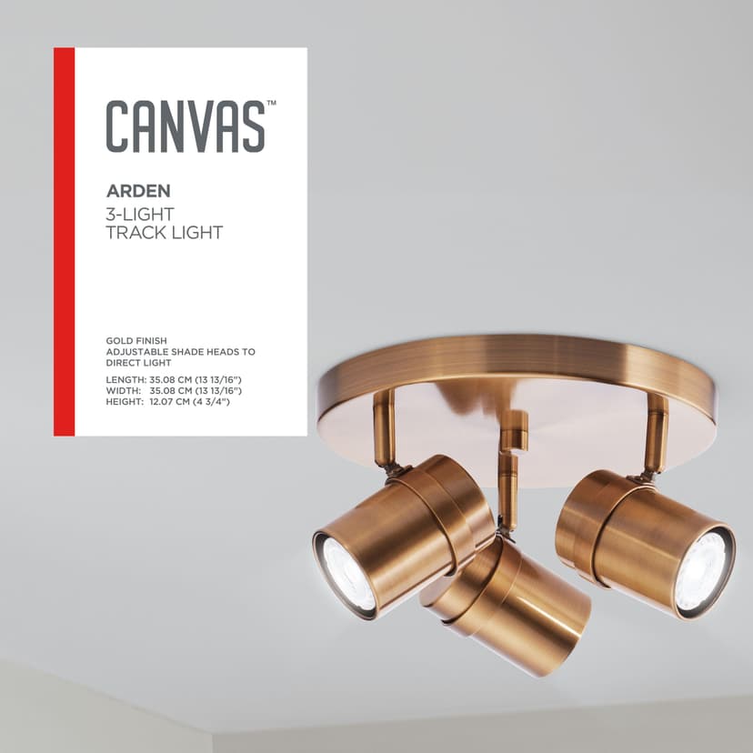CANVAS Arden 3-Light Adjustable Shade Canopy Track Light Fixture, Brass