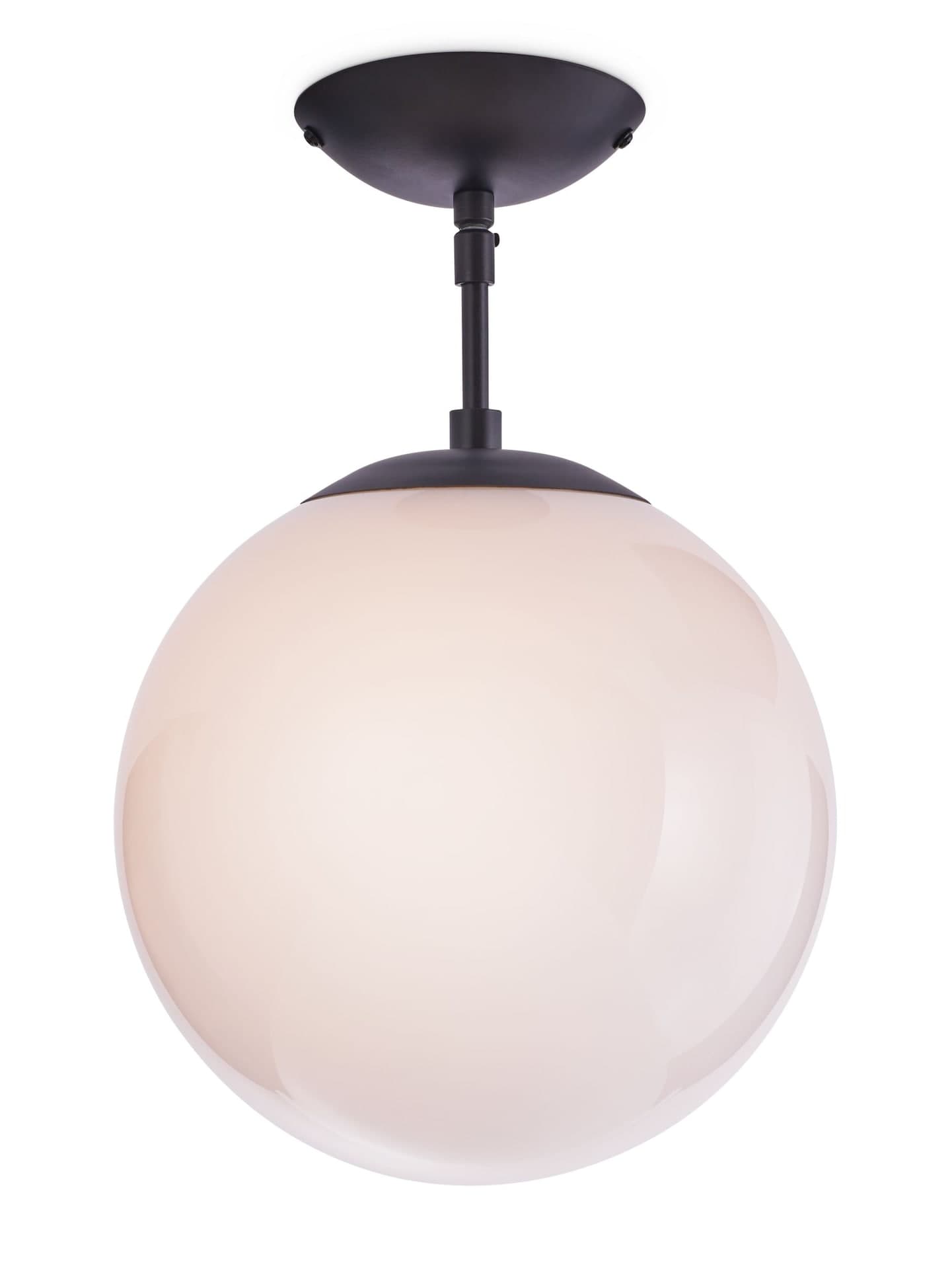 CANVAS Lane Round 1-Light Semi-Flush Mount Ceiling Light Fixture, Black with Opal Glass Shade
