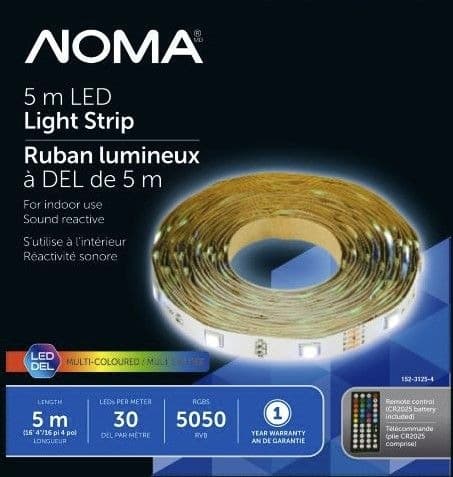 NOMA Sound Reactive RGB LED Strip Lights with Remote Control, 5-m