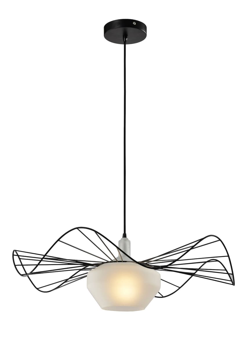 BAZZ Giulia 800 Lumens/8W/2700K 1-Light Matte Black Dimmable Ceiling Pendant Lamp Light Fixture with Frosted White Shade and A19 LED