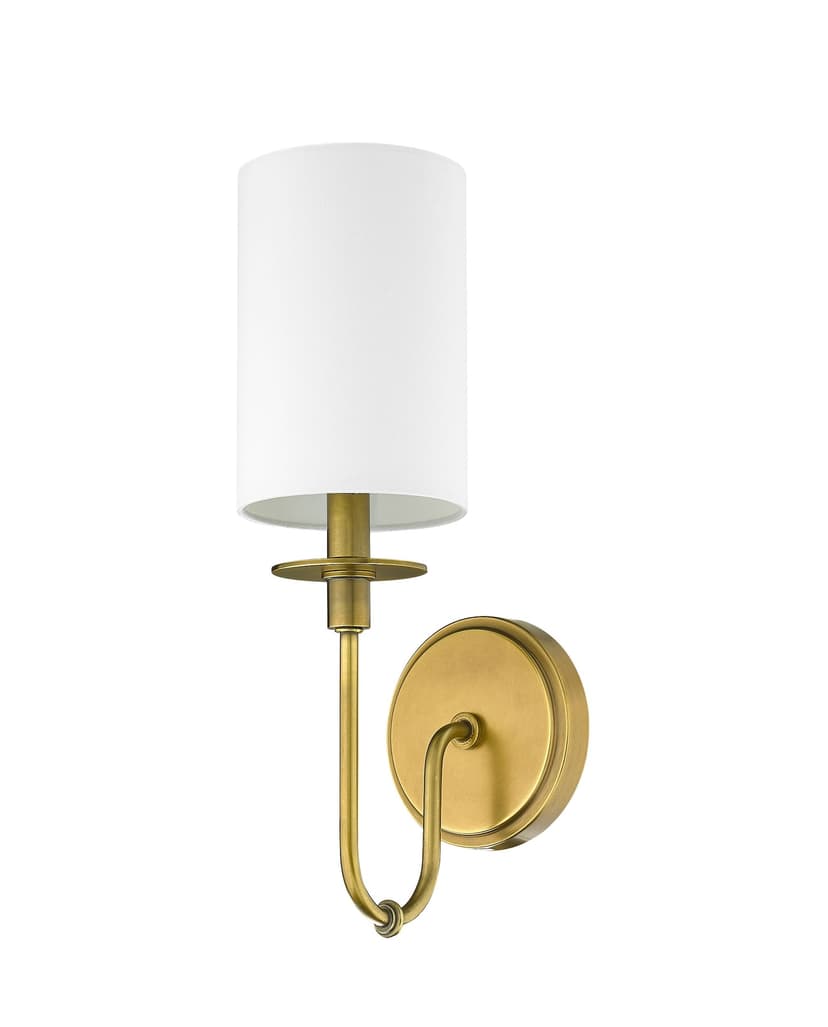 Z-Lite Ella 1-Light Wall Sconce, Rubbed Brass with Fabric Shade