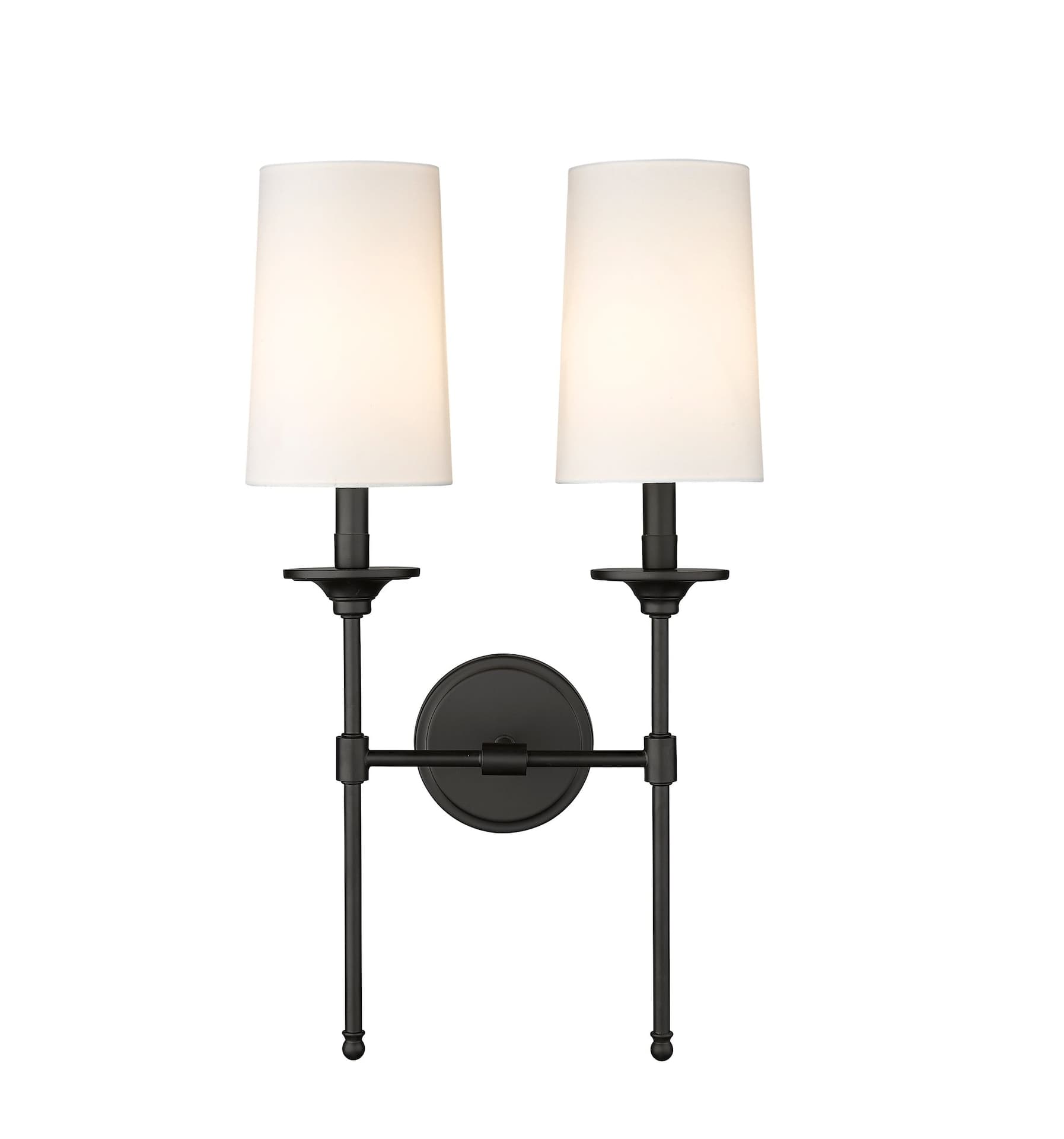 Z-Lite Emily 2-Light Wall Sconce, Matte Black with Cloth Shade