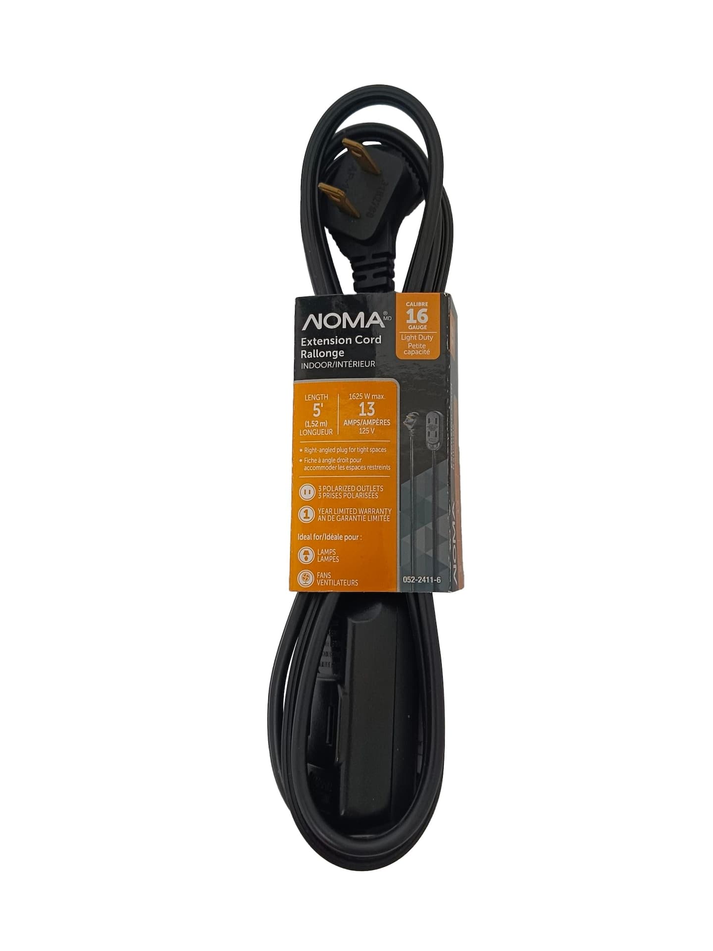 NOMA 6-ft 7-in 16/2 Light Duty Extension Cord with 3 Outlets, Black