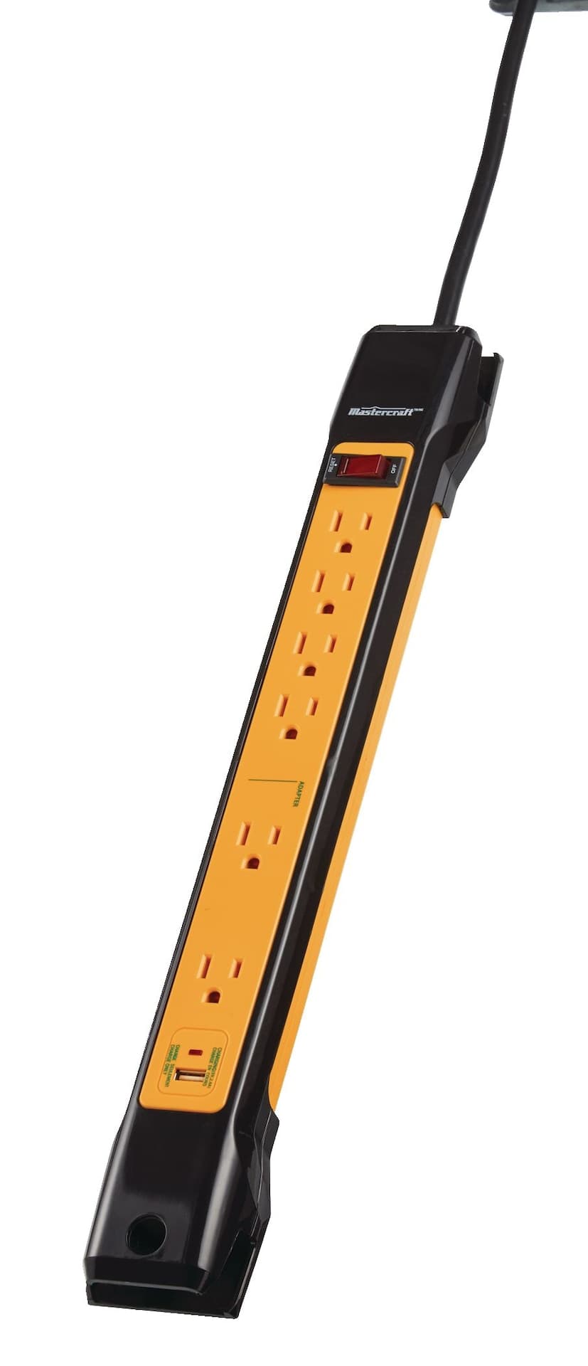 Mastercraft 6-Outlet and 1 USB Port Power Bar with 6-ft Cord, Yellow/Black
