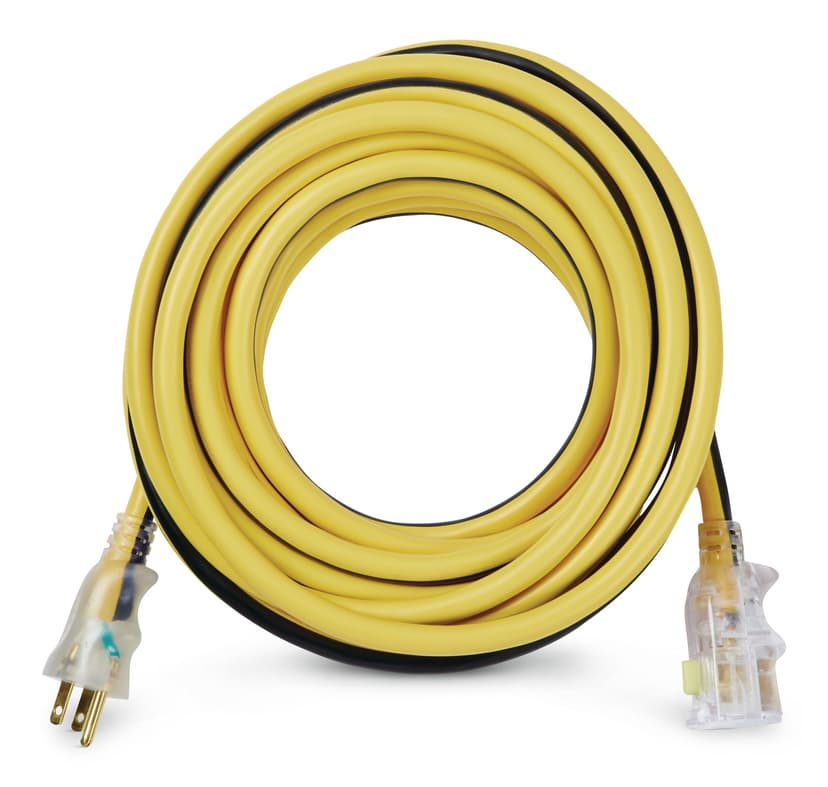 MAXIMUM 25-ft 12/3 Outdoor Extension Cord with Grounded Outlet, Lighted End and Locking Connector, Yellow/Black