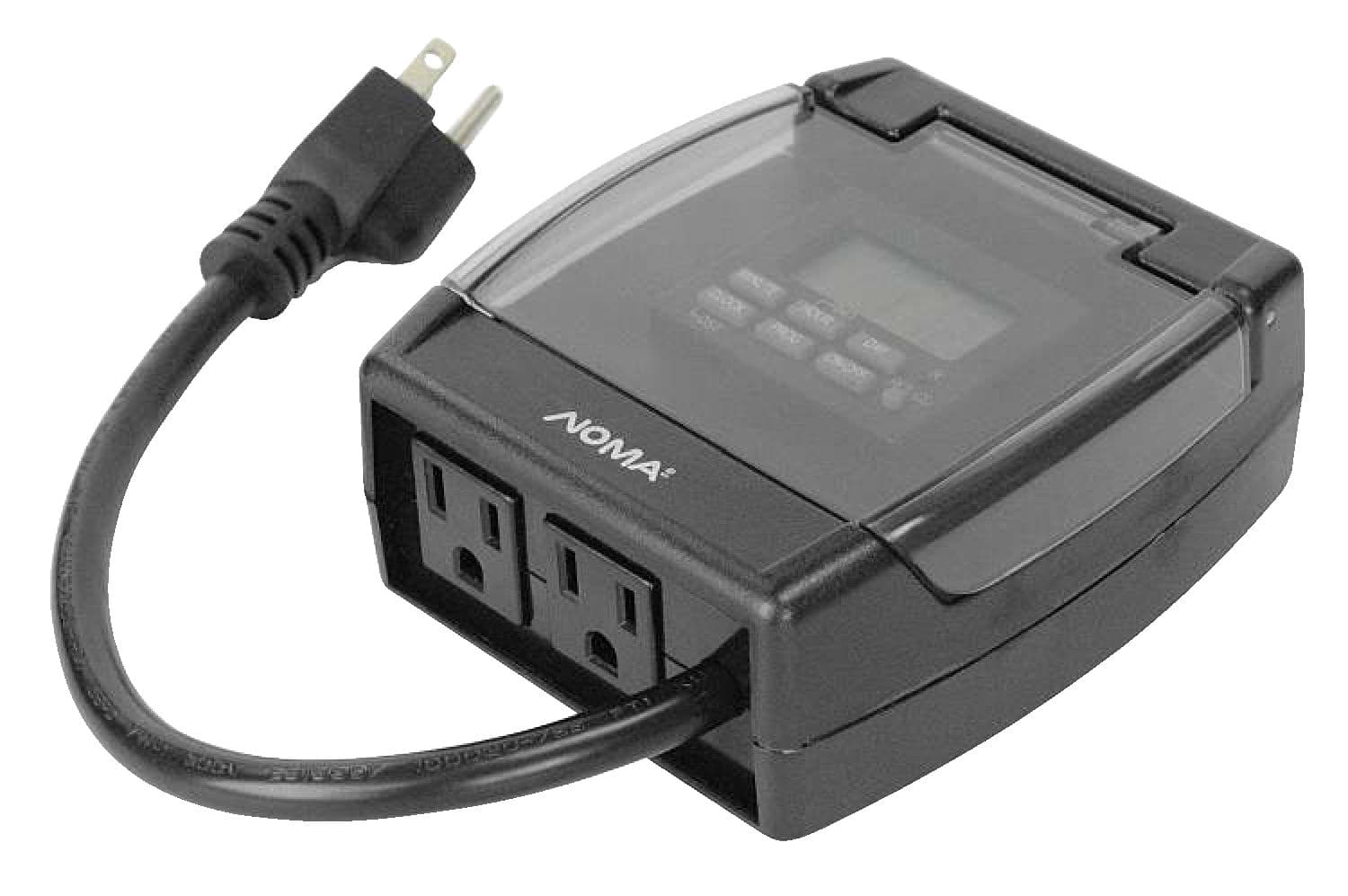 NOMA Outdoor Digital Timer, 20 Programmable Settings, 2 Grounded Outlets, Black