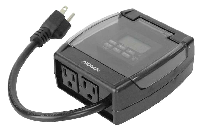 NOMA Outdoor Digital Timer, 20 Programmable Settings, 2 Grounded Outlets, Black