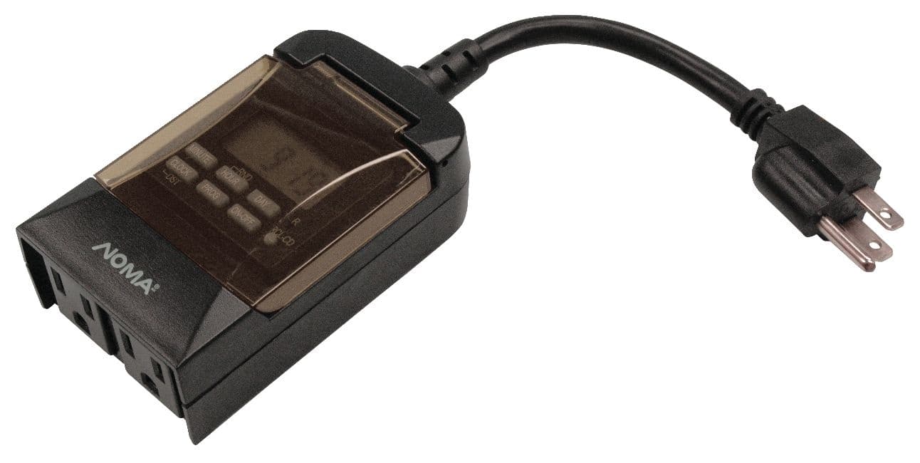 NOMA Outdoor Digital Timer, 140 Programmable settings, 2 Grounded Outlets, Black