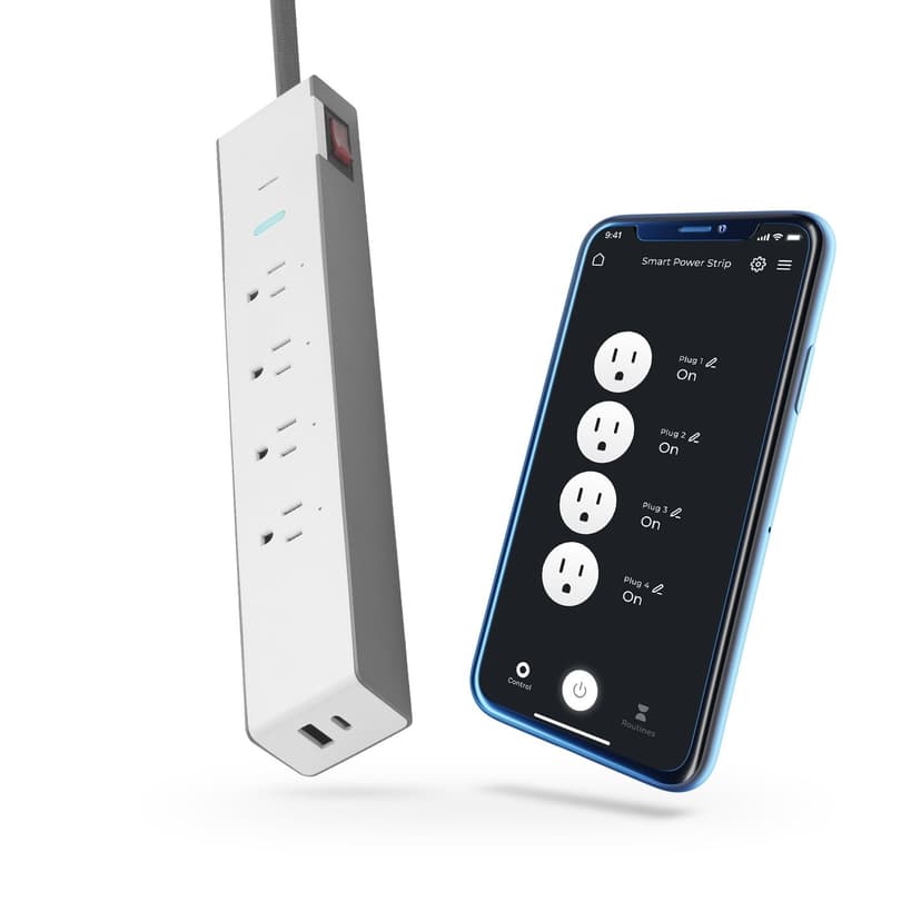 Globe 4-Outlet and 2 USB Port Smart Wifi Power Bar with Surge Protector, Compatible with Alexa and Google Assistant, White