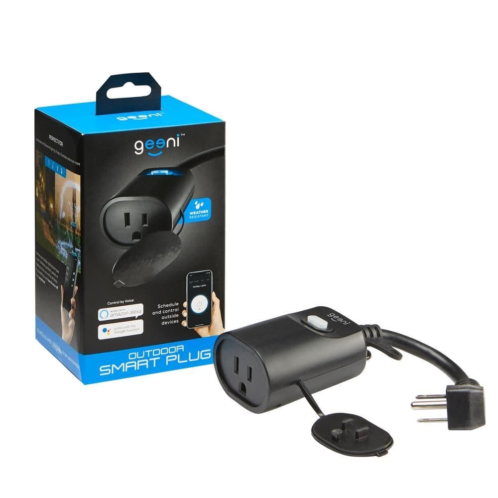 Geeni Outdoor Wifi Smart Plug, 1-Outlet, Weatherproof, Compatible with Alexa & Google Assistant, Black