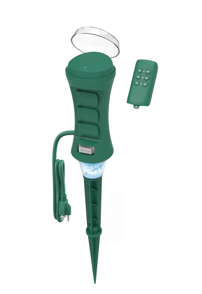 NOMA Wired 6-Outlet Green Outdoor Powered Yard Stake with 6-ft Cord and 80-ft Wireless Remote Control
