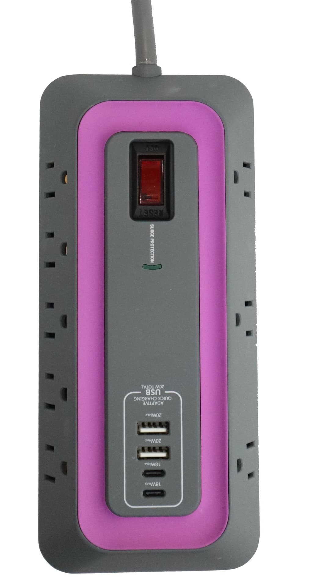 NOMA 1000-Joule 8-Outlet/2-USB-A/2-USB-C Grey Power Bar with 6-ft Cord and Surge Protection