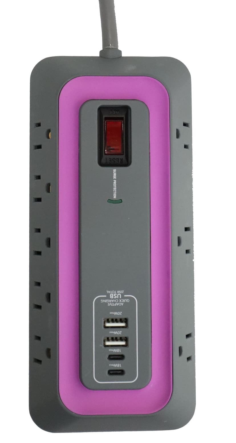 NOMA 1000-Joule 8-Outlet/2-USB-A/2-USB-C Grey Power Bar with 6-ft Cord and Surge Protection