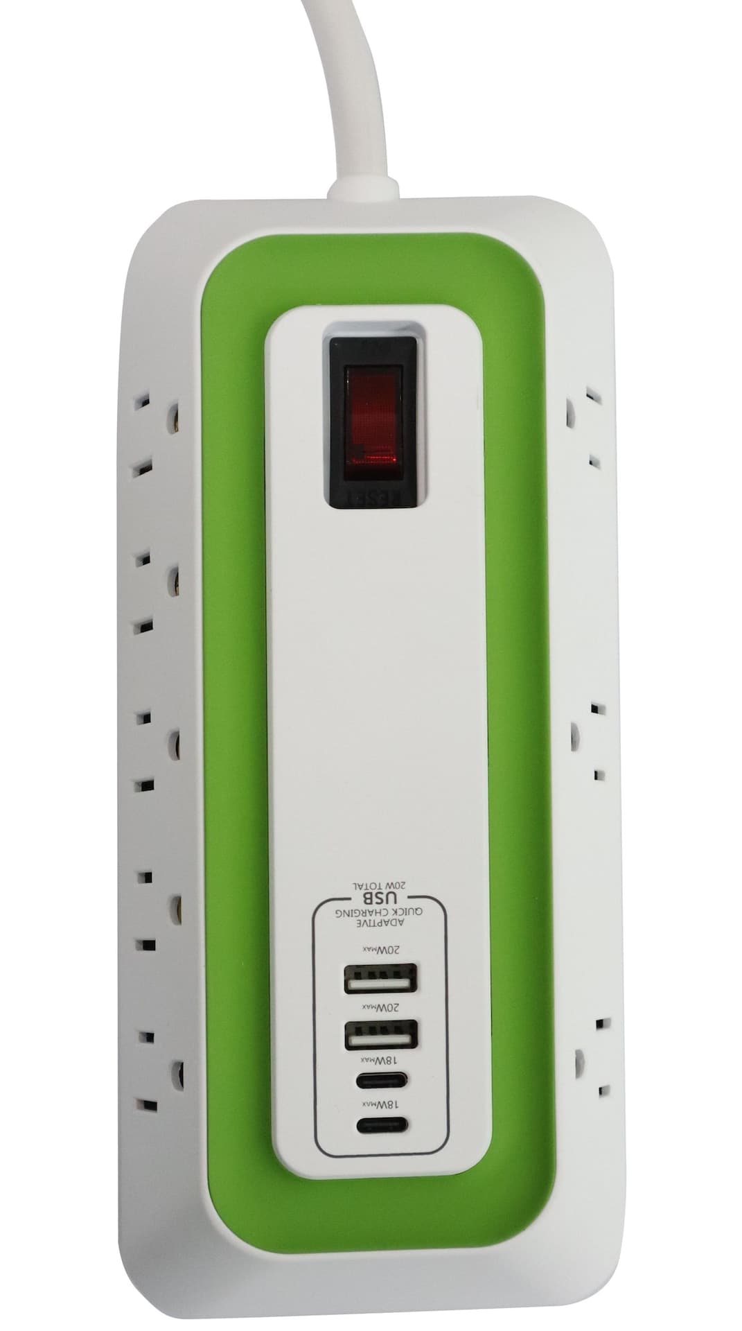 NOMA 1000-Joule 8-Outlet/2-USB-A/2-USB-C White Power Bar with 6-ft Cord