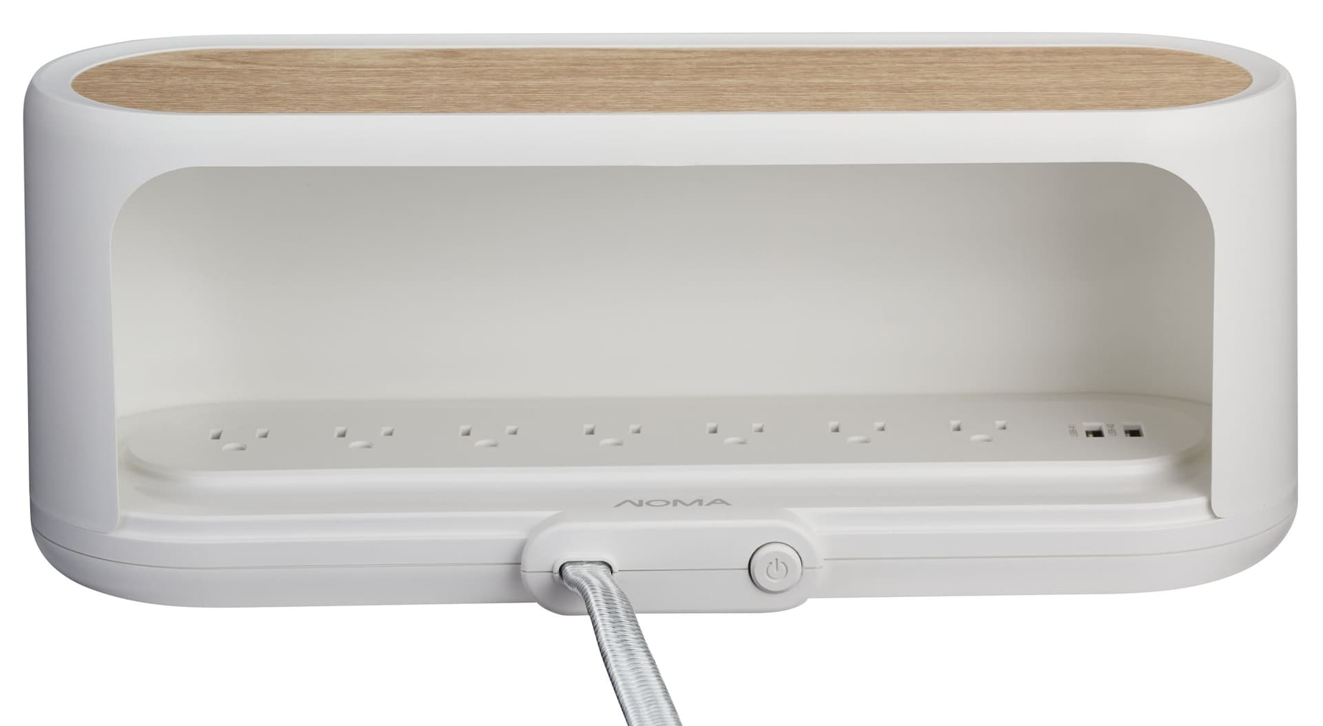 NOMA 7-Outlet 2 USB Port Decorative Power Bar & Cable Management Storage Box, White