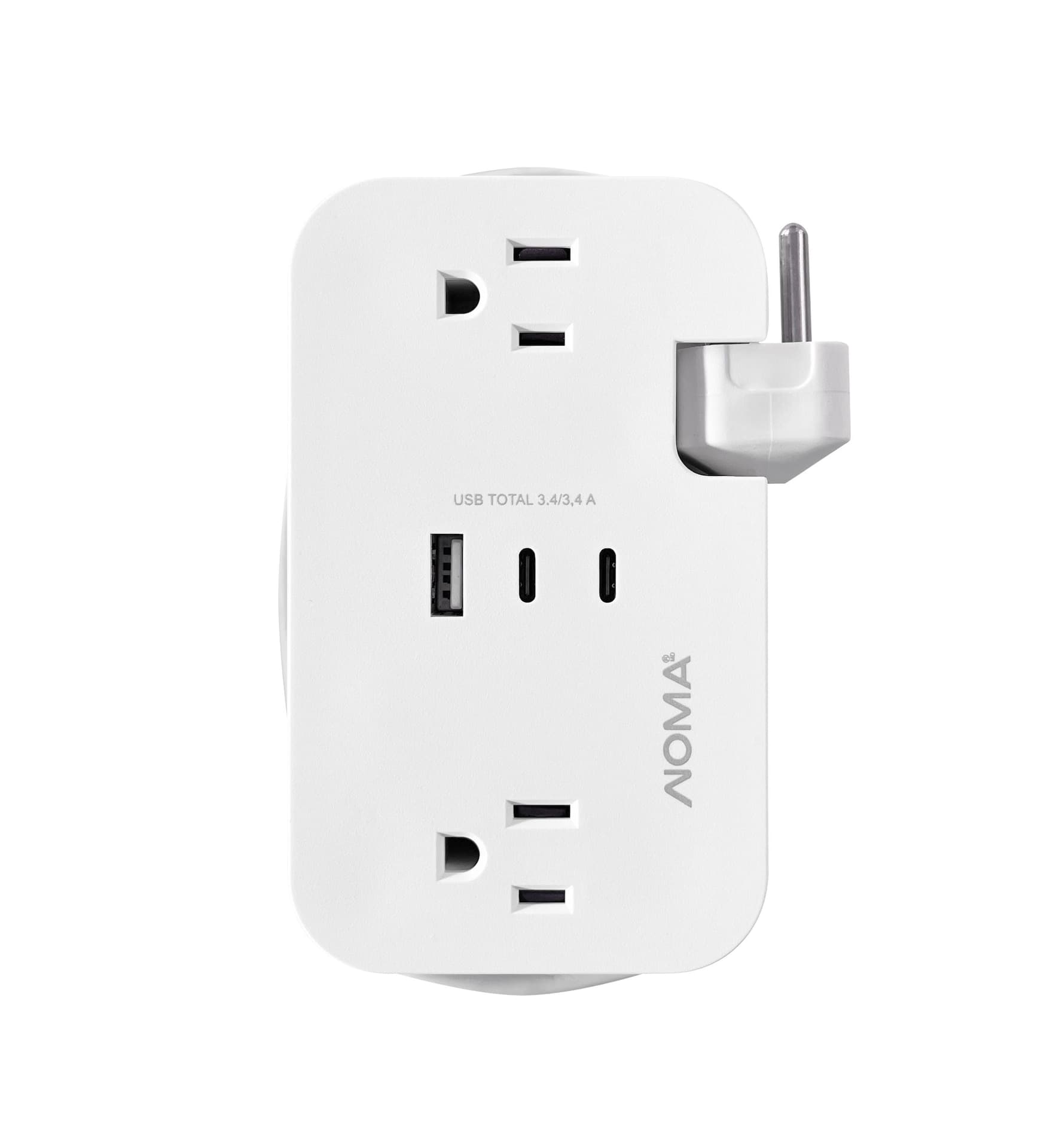 NOMA 2-Outlet/1-USB-A/2-USB-C White Portable Travel Power Bar with Cord Management System