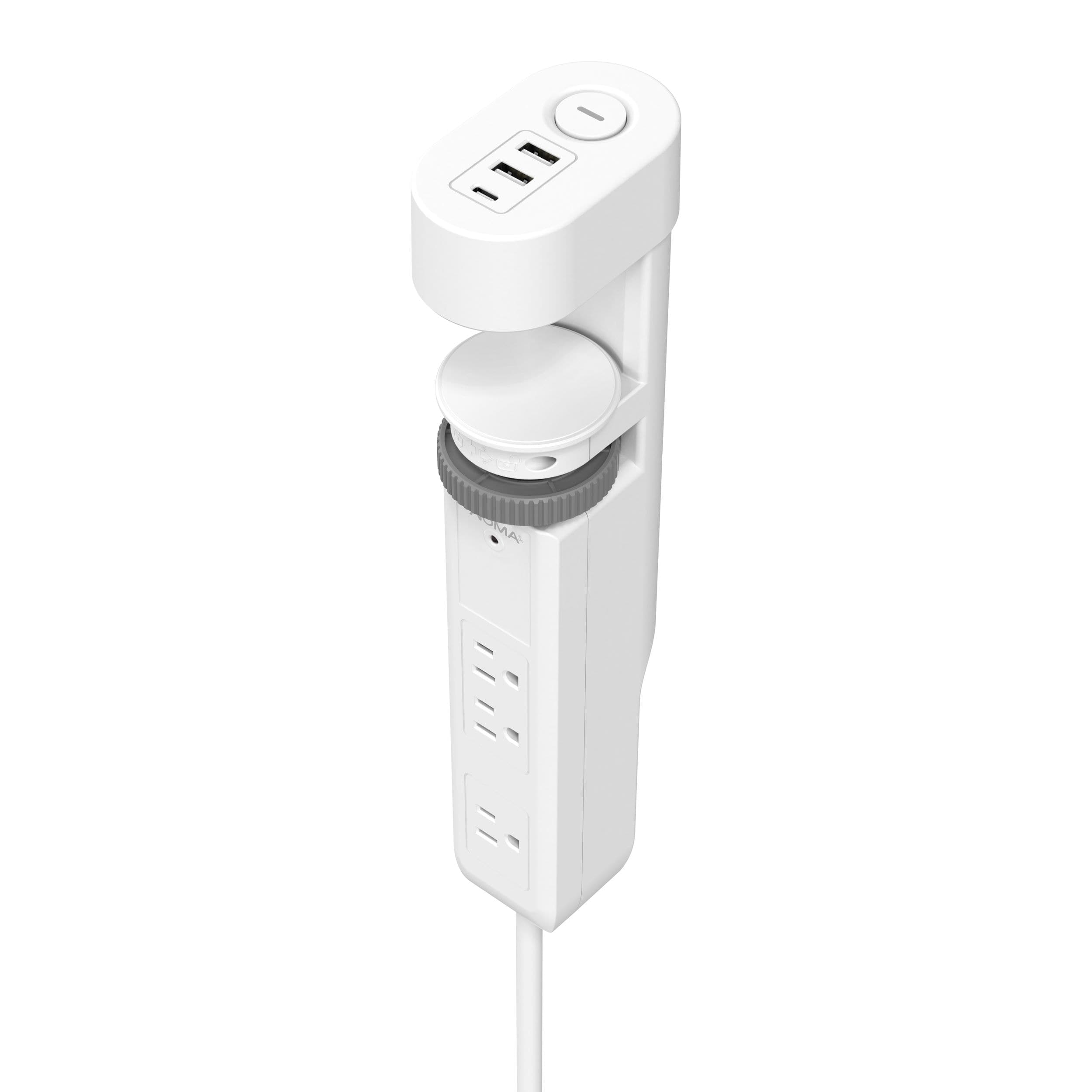 NOMA 2-Outlet Port Clam Socket Power Bar with 2 USB-A & 1 USB-C Charging Ports, 3-ft Cord, White