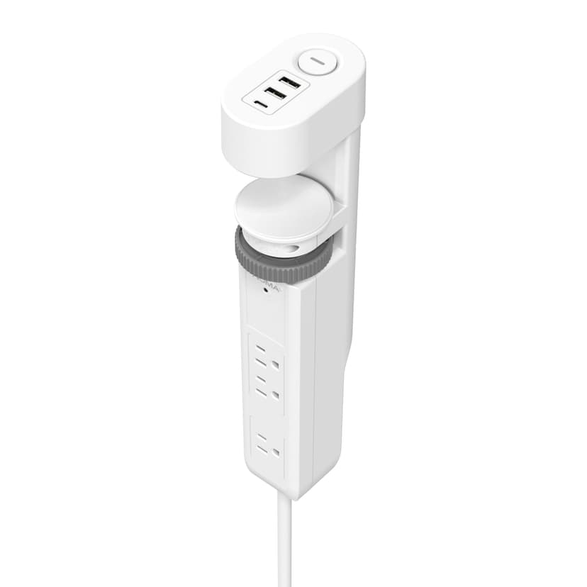 NOMA 2-Outlet Port Clam Socket Power Bar with 2 USB-A & 1 USB-C Charging Ports, 3-ft Cord, White