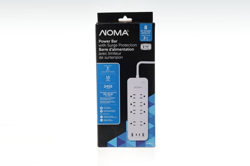 NOMA 8-Outlet/4-USB White Power Bar with 3-ft Cord and Circuit Breaker