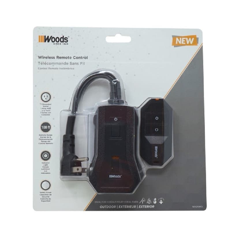 Woods Outdoor Wireless Remote Control with Grounded Outlet