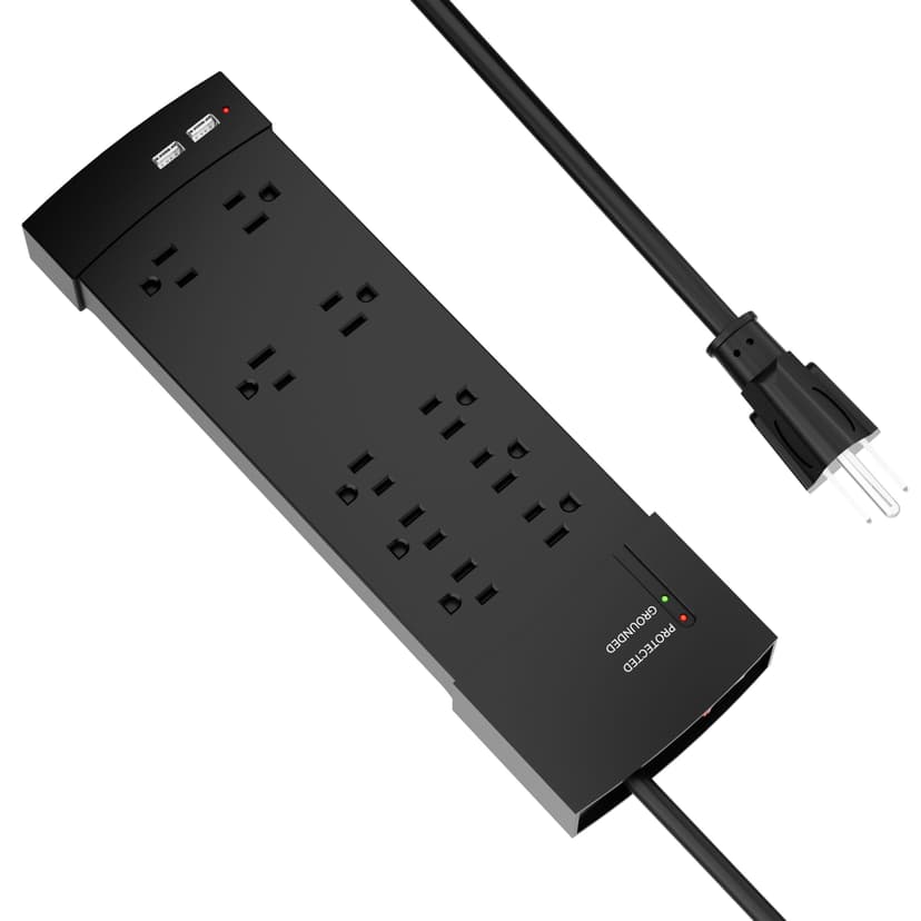NOMA 4500-Joule 10-Outlet/2-USB Black Power Bar with 4-ft Cord and Surge Protection