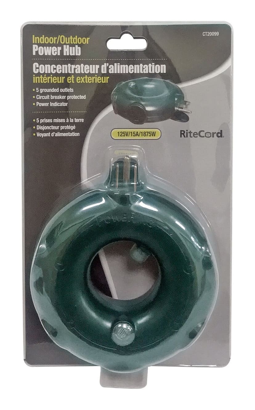 Ritecord 5-Outlet Power Bar / Ring, Circuit Breaker, Green