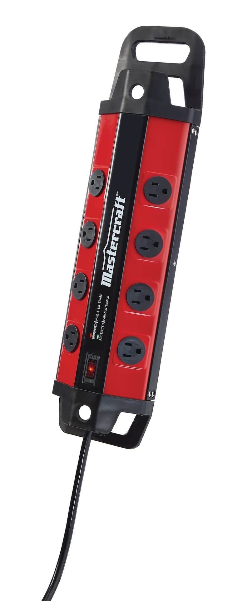 Mastercraft 8-Outlet Metal Power Bar with 4-ft Cord & Surge Protection, 500-Joules, Multi-Colour
