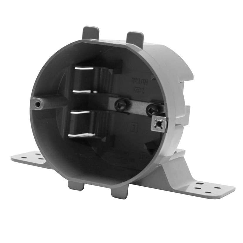 Hubbell 2028R Non Metallic Round Plastic Ceiling Electrical Box with Flush Bracket, 4-in, 28.1 Cubic Inches