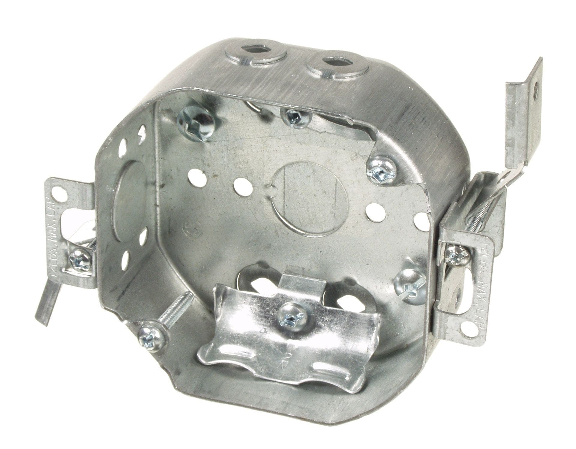 Hubbell 54151LDBAR Octagon Steel Box with Swing Arm Rework Bracket, Flush Ears, 4-in, 15 Cubic Inches
