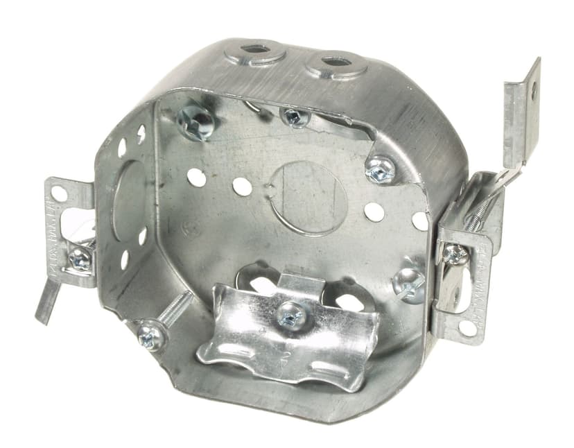 Hubbell 54151LDBAR Octagon Steel Box with Swing Arm Rework Bracket, Flush Ears, 4-in, 15 Cubic Inches