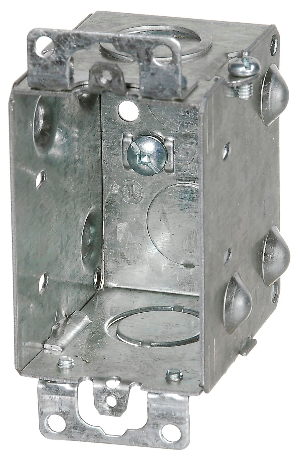 Hubbell 1104KBAR Gangable Device Box with Recessed Ears and Knockout, 2.5-in Deep, 12.5 Cubic Inches