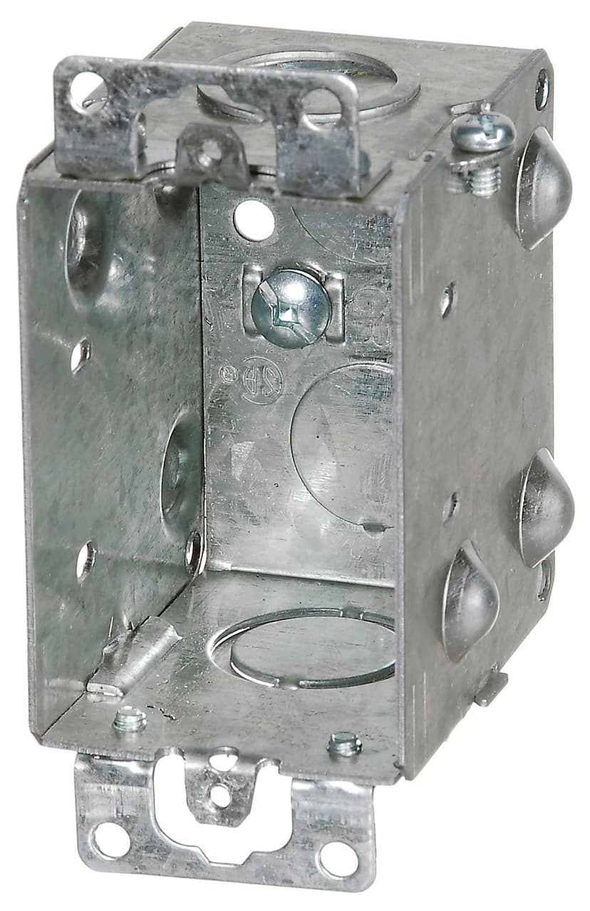 Hubbell 1104KBAR Gangable Device Box with Recessed Ears and Knockout, 2.5-in Deep, 12.5 Cubic Inches
