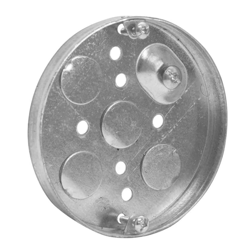 Hubbell 56111BAR Round Pan Electrical Steel Box, 0.5-in Deep, 4-in, 5.0 Cubic Inches